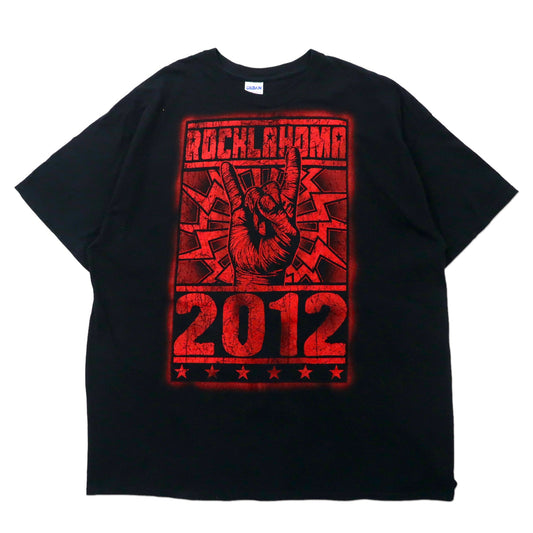 日本然リトテ-古着オンライン-GILDAN ビッグサイズ バンドTシャツ 2XL ブラック コットン 両面プリント ROCKLAHOMA-