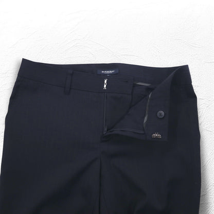 BURBERRY スラックスパンツ M ネイビー ストライプ ウール 日本製