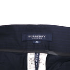 BURBERRY スラックスパンツ M ネイビー ストライプ ウール 日本製