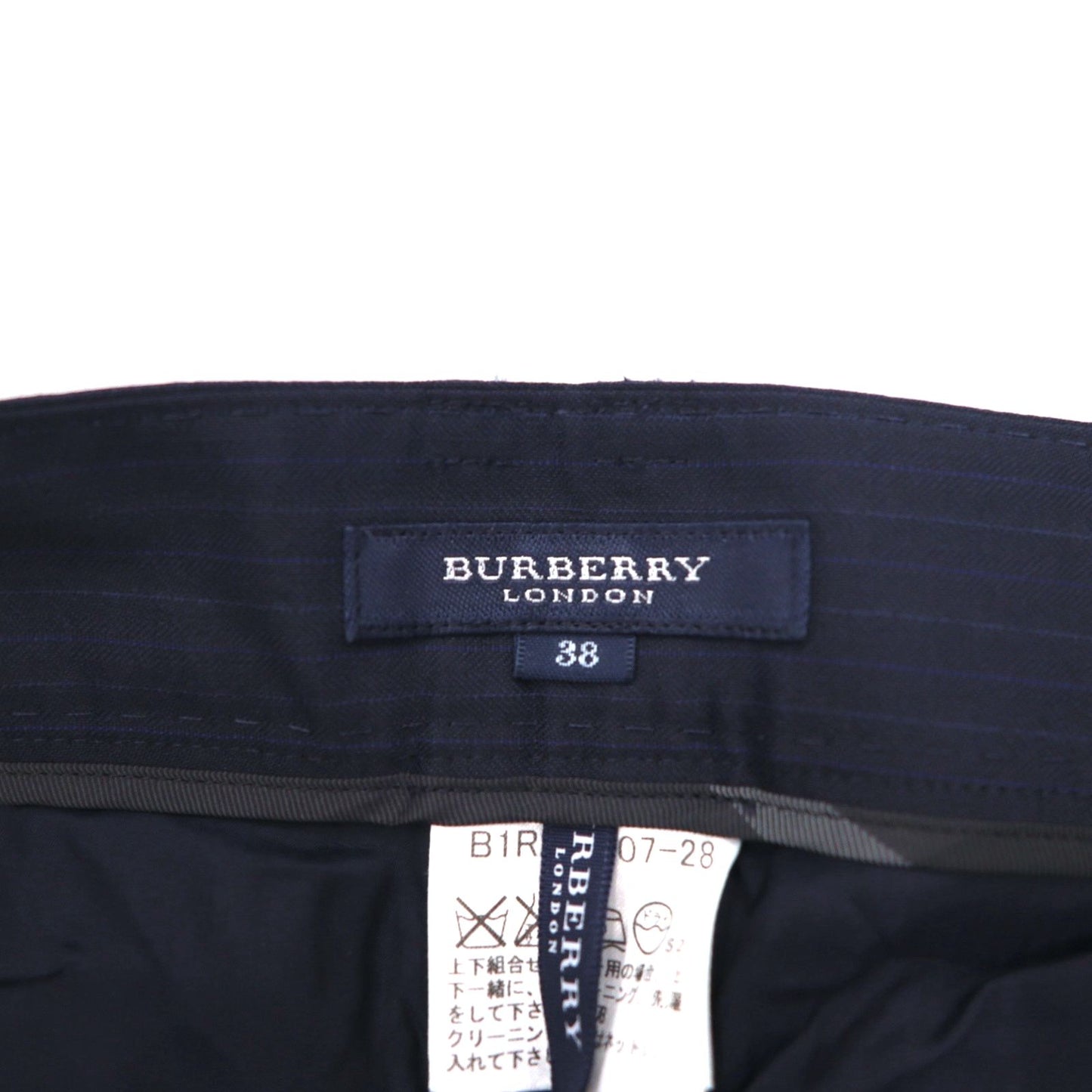 BURBERRY スラックスパンツ M ネイビー ストライプ ウール 日本製