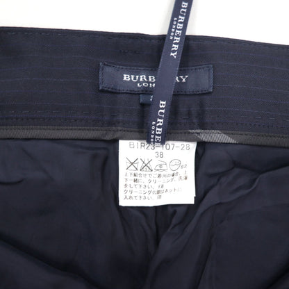 BURBERRY スラックスパンツ M ネイビー ストライプ ウール 日本製