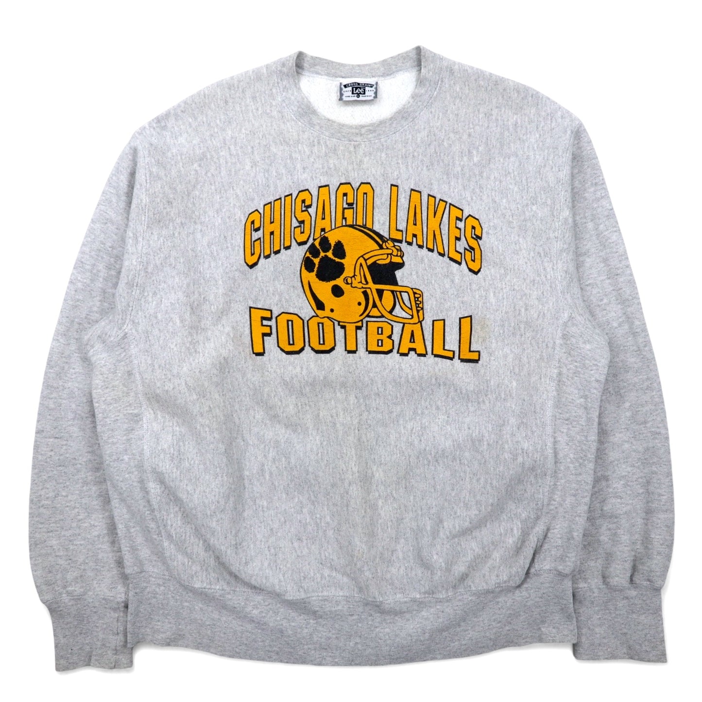 USA製 90年代 Lee リバースウィーブ スウェット XL グレー コットン カレッジ CHISAGO LAKES FOOTBALL 3段プリント アーチロゴ CROSS GRAIN