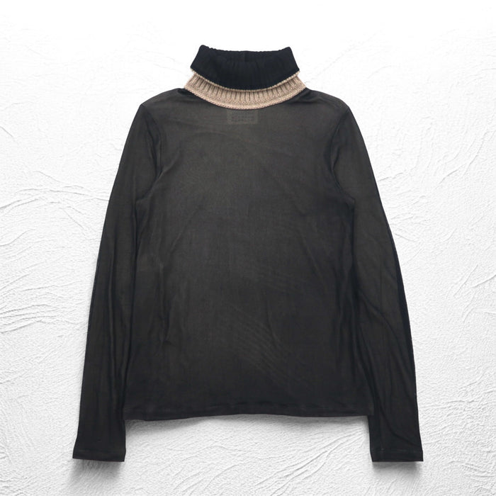 Maison Martin Margiela タートルネック シースルートップ セカンドスキン M ブラック レーヨン カシミヤ混 S51GC0286 593-2011 イタリア製