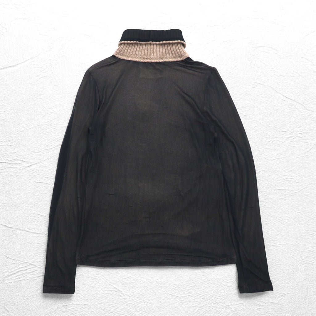 Maison Martin Margiela タートルネック シースルートップ セカンドスキン M ブラック レーヨン カシミヤ混 S51GC0286 593-2011 イタリア製