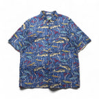 Reyn Spooner 1980s Hawaiian-made Diamond Head Tag Aloha Shirt, Size L, Navy, Egyptian Cotton, Fish Motif