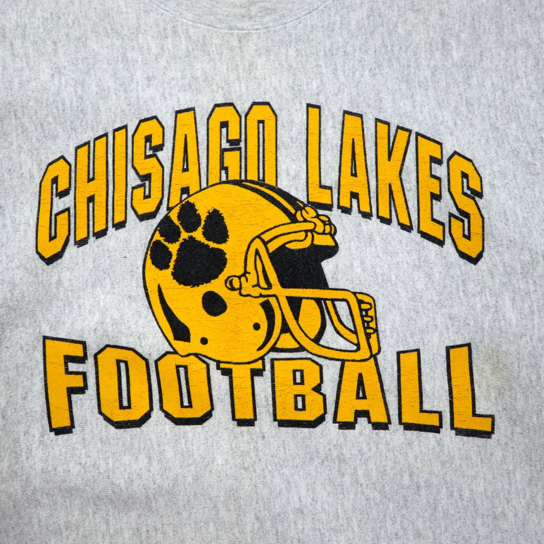 Made in USA 90s Lee Reverse Weave Sweatshirt XL Grey Cotton College CHISAGO LAKES FOOTBALL 3-tier print Arch logo CROSS GRAIN