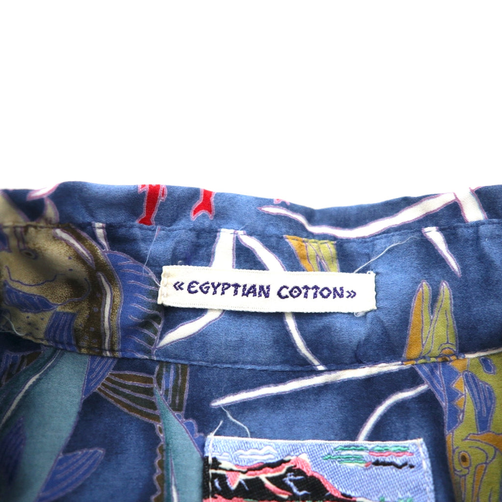 Reyn Spooner 1980s Hawaiian-made Diamond Head Tag Aloha Shirt, Size L, Navy, Egyptian Cotton, Fish Motif