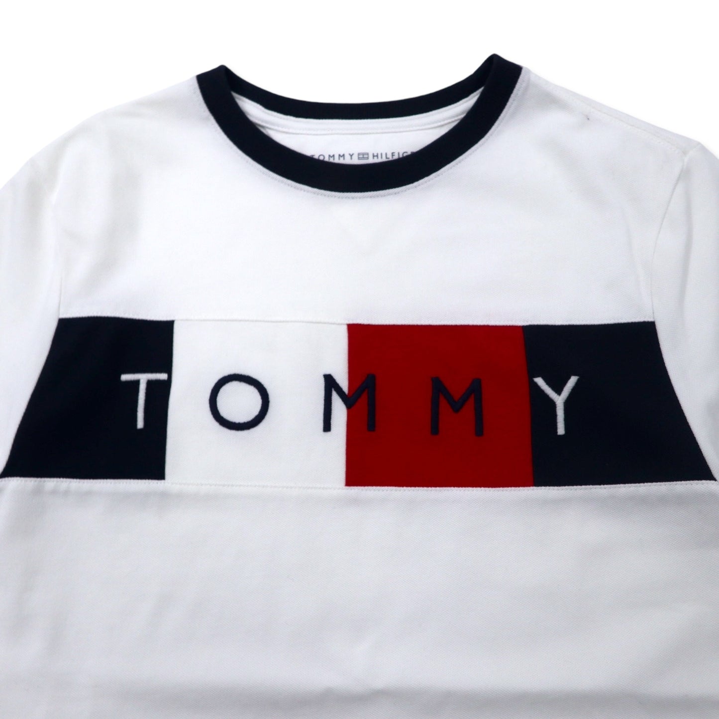 TOMMY HILFIGER ロゴ刺繍 リンガーTシャツ S ホワイト コットン 鹿の子