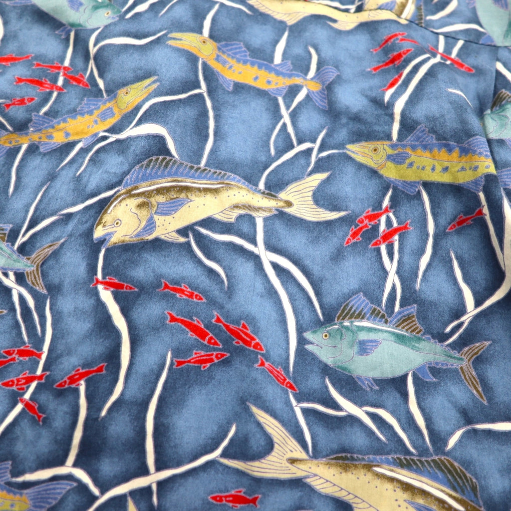 Reyn Spooner 1980s Hawaiian-made Diamond Head Tag Aloha Shirt, Size L, Navy, Egyptian Cotton, Fish Motif