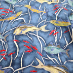 Reyn Spooner 1980s Hawaiian-made Diamond Head Tag Aloha Shirt, Size L, Navy, Egyptian Cotton, Fish Motif