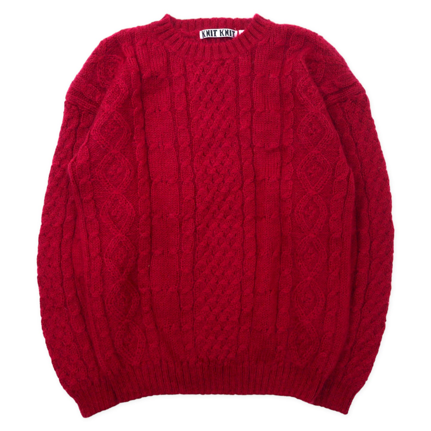 KNIT KNIT モヘア フィッシャーマンニット アランニット セーター L レッド アクリル