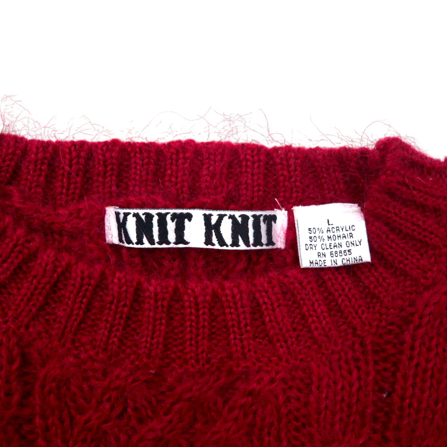 KNIT KNIT モヘア フィッシャーマンニット アランニット セーター L レッド アクリル