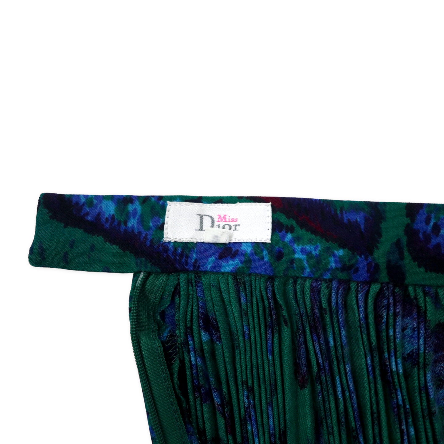 Miss Dior ( Christian Dior ) 総柄 レトロ プリーツスカート M グリーン ウール 日本製