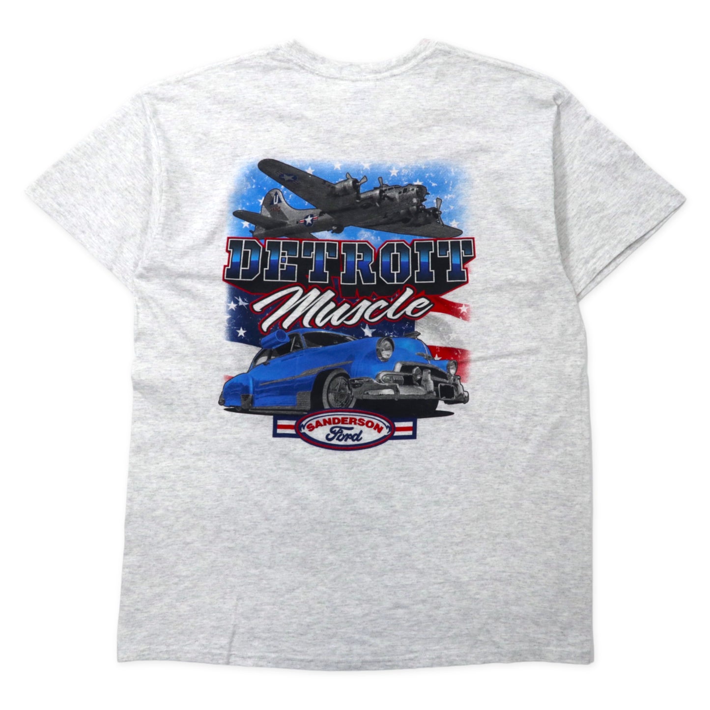 GILDAN クラシックカー プリントTシャツ L グレー コットン バックプリント DETROIT MUSCLE