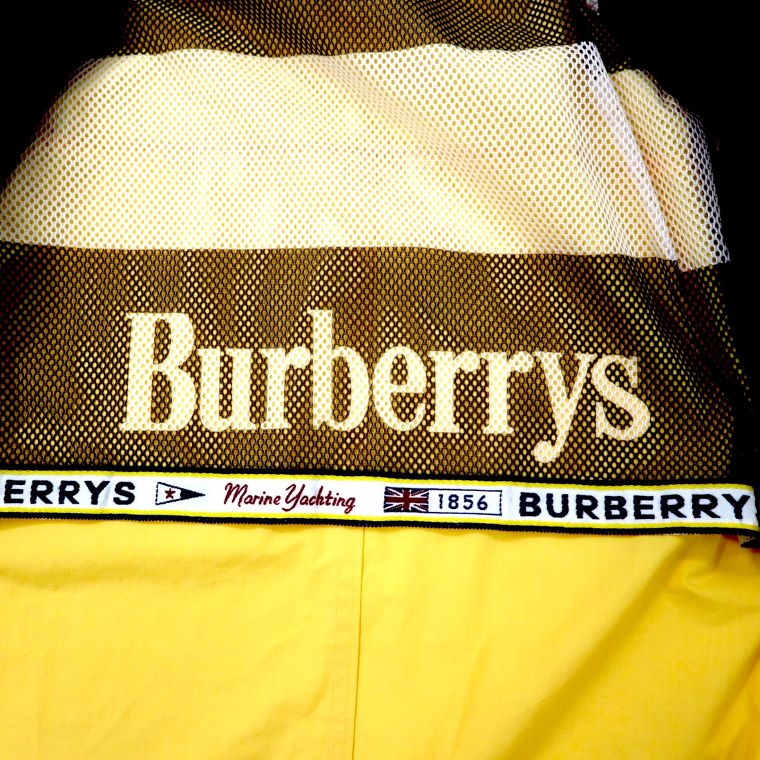 Burberrys Old Retractable Hood Swing Top Harrington Jacket MA Yellow Cotton Polyester Made in Japan