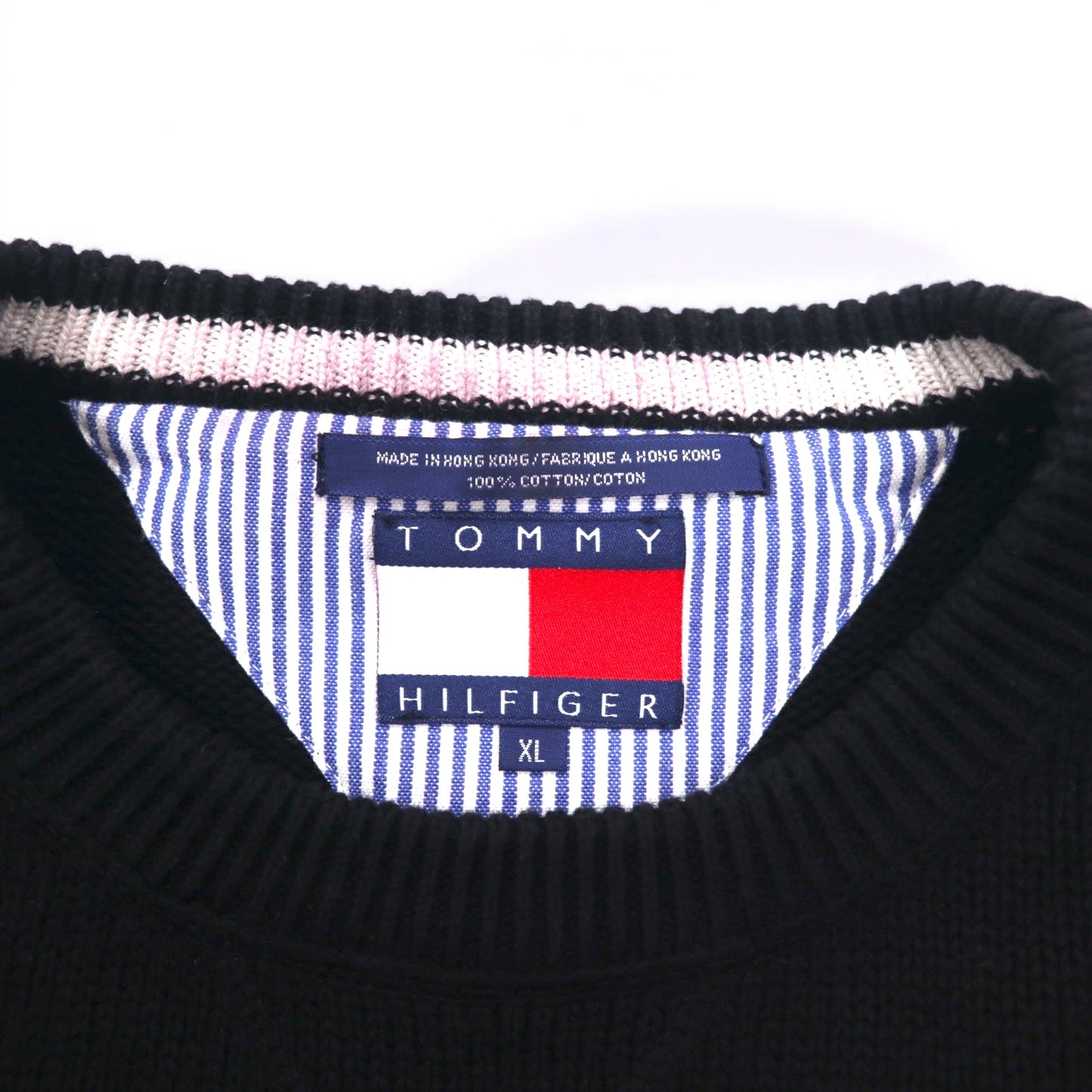 TOMMY HILFIGER 90年代 クルーネック コットンニット セーター XL ブラック