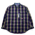 TOMMY JEANS 90s Flannel Shirt XL Navy Check Cotton Snap Button Unused