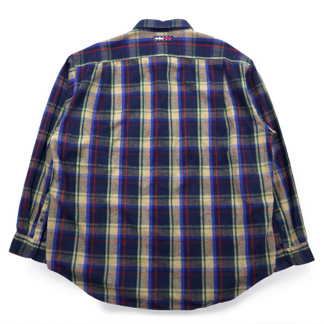 TOMMY JEANS 90s Flannel Shirt XL Navy Check Cotton Snap Button Unused