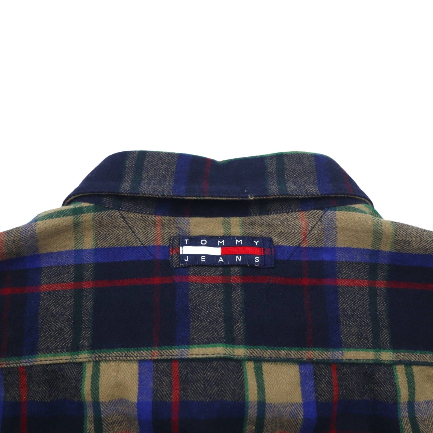 TOMMY JEANS 90s Flannel Shirt XL Navy Check Cotton Snap Button Unused