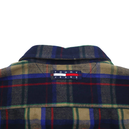 TOMMY JEANS 90s Flannel Shirt XL Navy Check Cotton Snap Button Unused