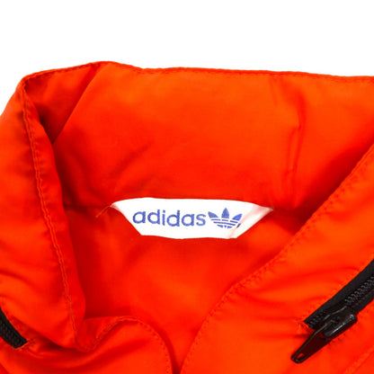 adidas 90年代 デサント社製 ナイロンジャケット ジャージ M オレンジ トレフォイルロゴ刺繍 フード収納式