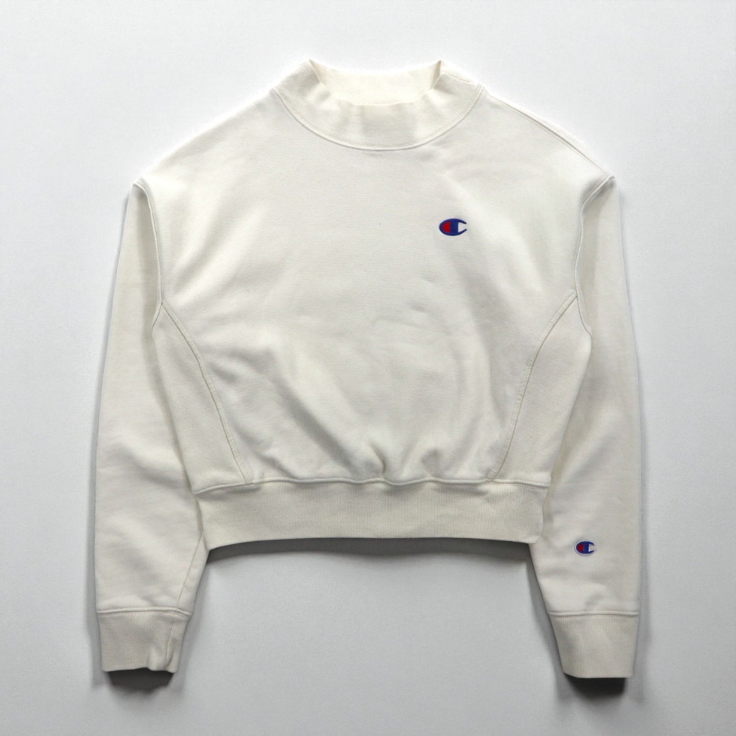 Champion リバースウィーブ REVERSE WEAVE ハイネック クロップド スウェット トレーナー XL ホワイト 青単タグ 復刻 短丈