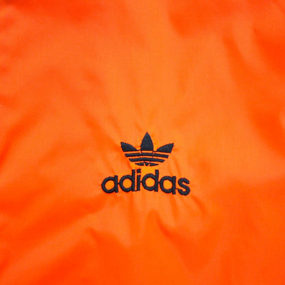 adidas 90年代 デサント社製 ナイロンジャケット ジャージ M オレンジ トレフォイルロゴ刺繍 フード収納式