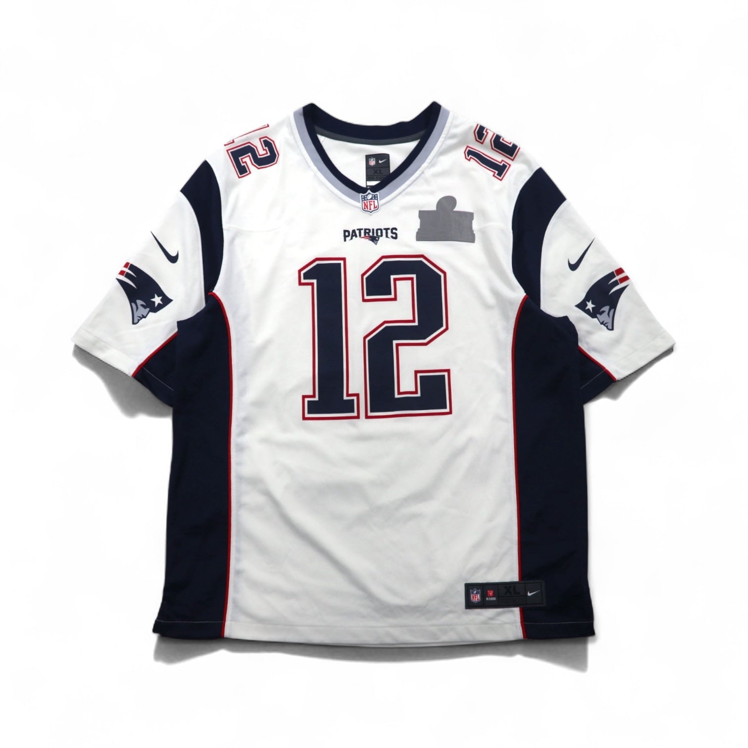 NIKE Game Shirt, XL, White, Polyester, NFL PATRIOTS Numbering