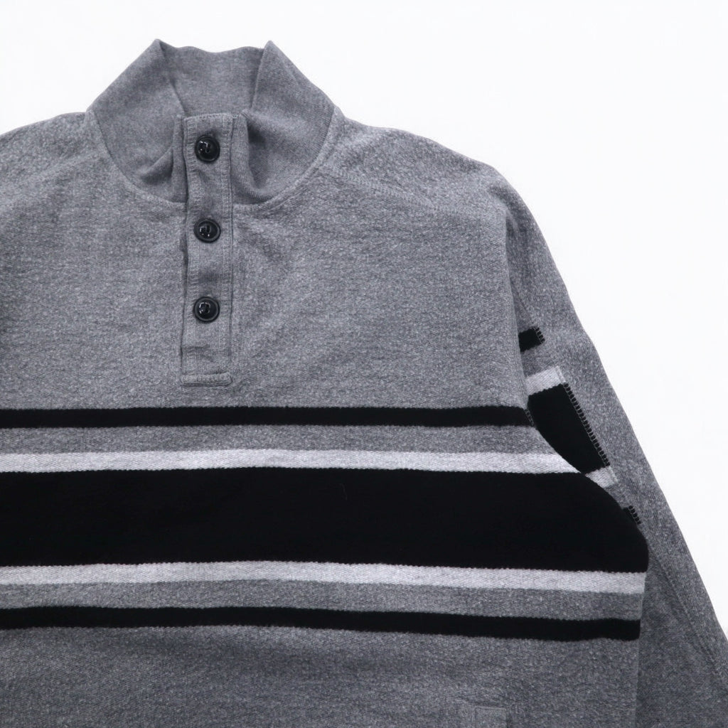 CHAPS Half Button Sweatshirt M Grey Cotton Side Pocket