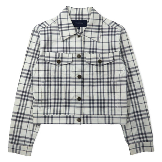 日本然リトテ-古着オンライン-BURBERRY ノバチェック トラッカージャケット M ホワイト コットン ストレッチ-BURBERRY Checked Trucker Jacket M White Cotton Stretch