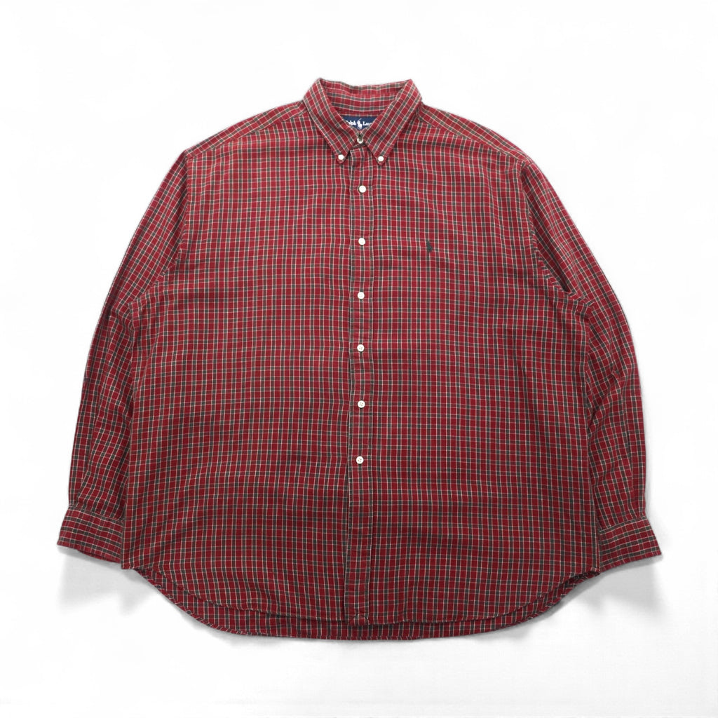 Ralph Lauren 90s Button-Down Flannel Shirt, Size 2XL, Red Check, Blaire Small Pony Embroidery