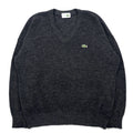 日本然リトテ-古着オンライン-CHEMISE LACOSTE フランス製 80年代 フレンチラコステ Vネック ニット セーター L グレー ウール アクリル LOISIRS ワンポイントロゴ-CHEMISE LACOSTE France Made 80's French Lacoste V-Neck Knit Sweater L Gray Wool Acrylic LOISIRS One Point Logo