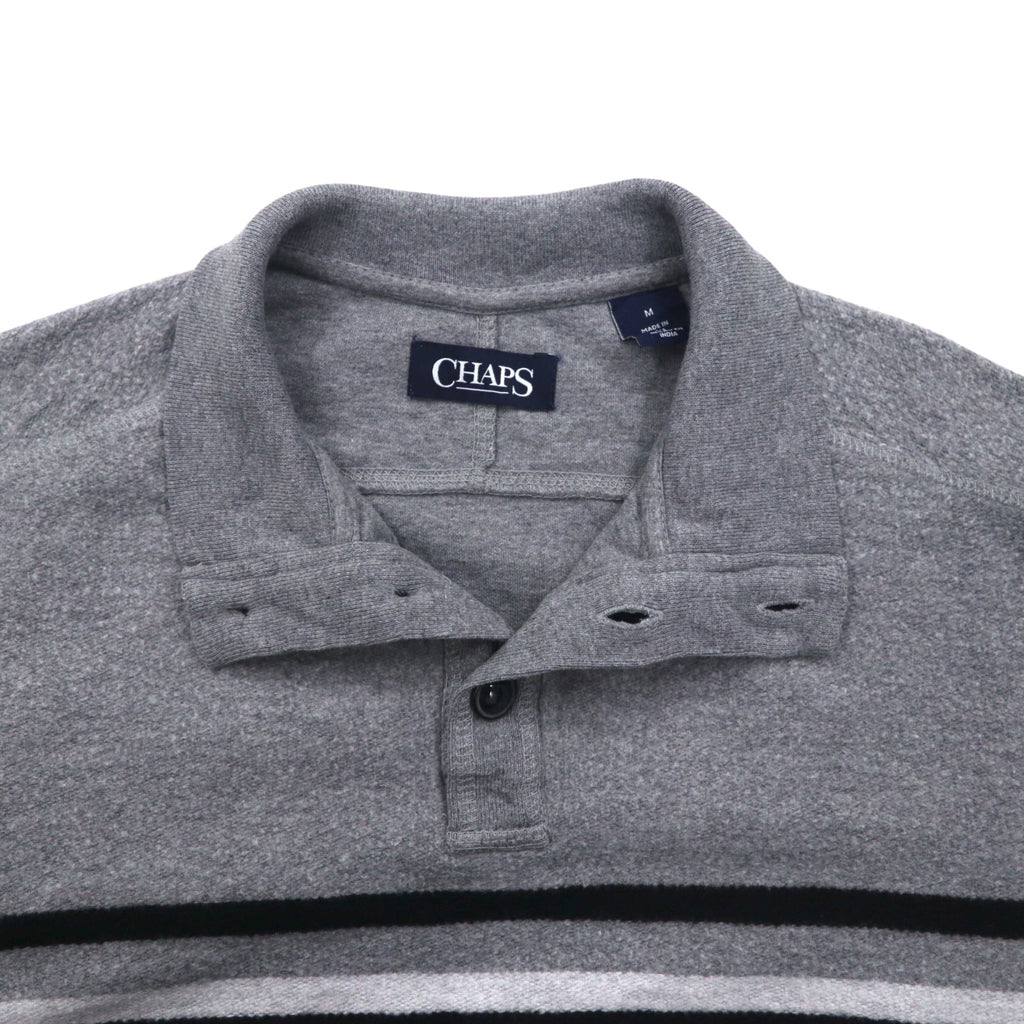 CHAPS Half Button Sweatshirt M Grey Cotton Side Pocket