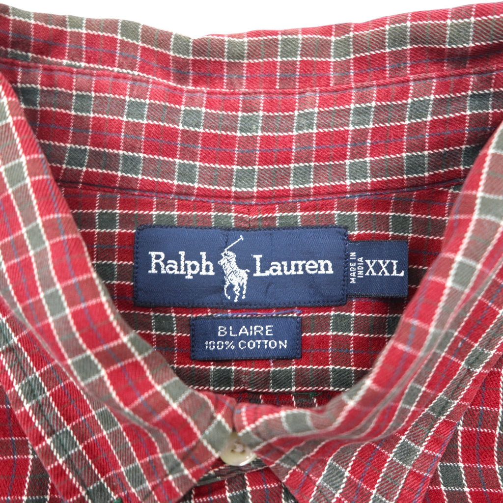 Ralph Lauren 90s Button-Down Flannel Shirt, Size 2XL, Red Check, Blaire Small Pony Embroidery