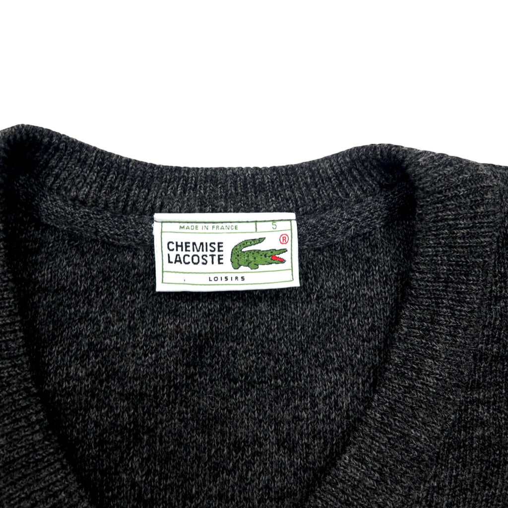 CHEMISE LACOSTE フランス製 80年代 フレンチラコステ Vネック ニット セーター L グレー ウール アクリル LOISIRS ワンポイントロゴ