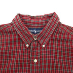 Ralph Lauren 90s Button-Down Flannel Shirt, Size 2XL, Red Check, Blaire Small Pony Embroidery