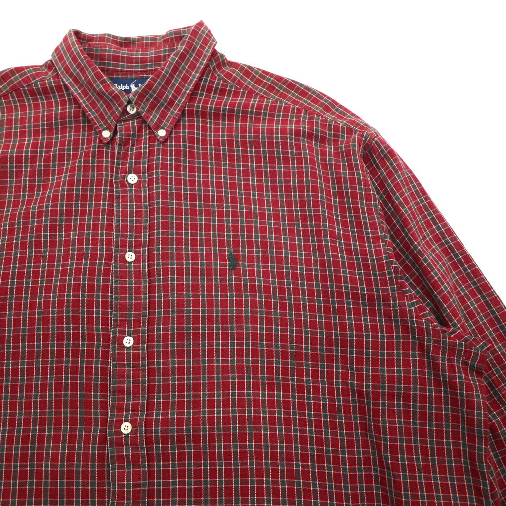 Ralph Lauren 90s Button-Down Flannel Shirt, Size 2XL, Red Check, Blaire Small Pony Embroidery
