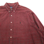 Ralph Lauren 90s Button-Down Flannel Shirt, Size 2XL, Red Check, Blaire Small Pony Embroidery