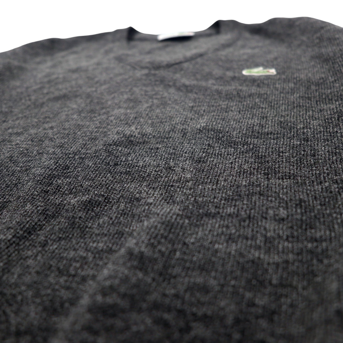 CHEMISE LACOSTE フランス製 80年代 フレンチラコステ Vネック ニット セーター L グレー ウール アクリル LOISIRS ワンポイントロゴ