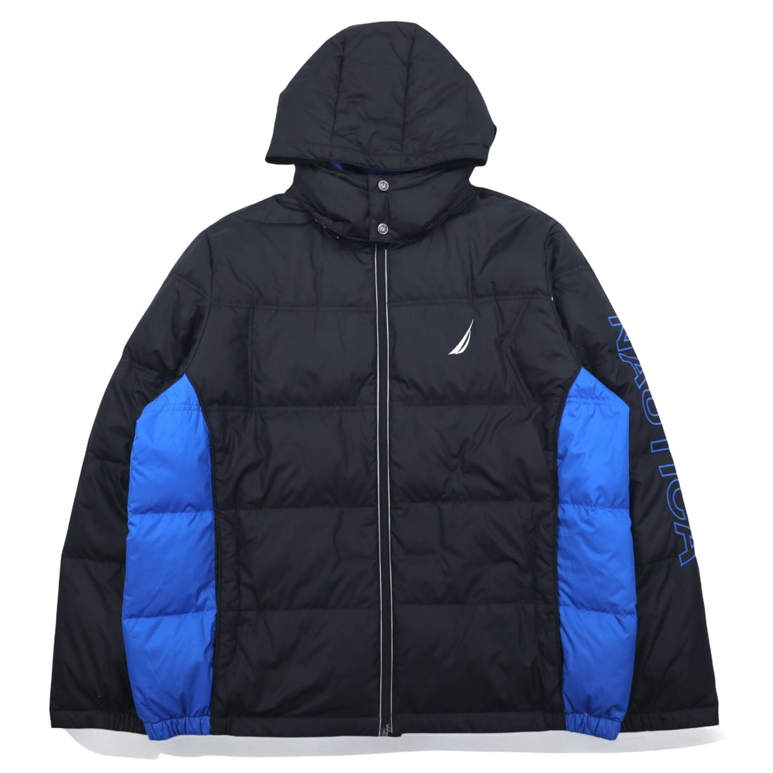 NAUTICA Down Jacket XXL Black Blue Polyester Detachable Hood