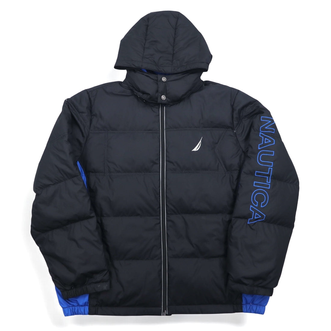 NAUTICA Down Jacket XXL Black Blue Polyester Detachable Hood