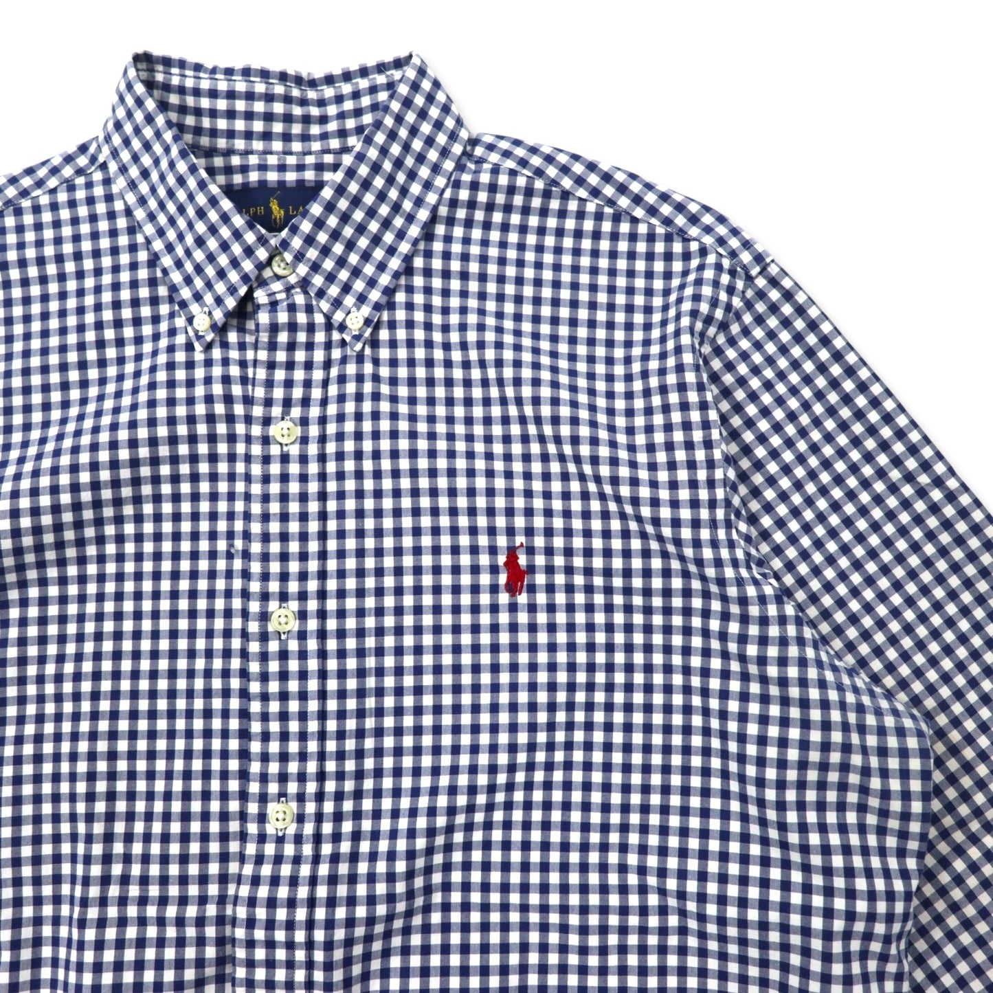 RALPH LAUREN ギンガムチェック ボタンダウンシャツ L ブルー コットン スモールポニー刺繍