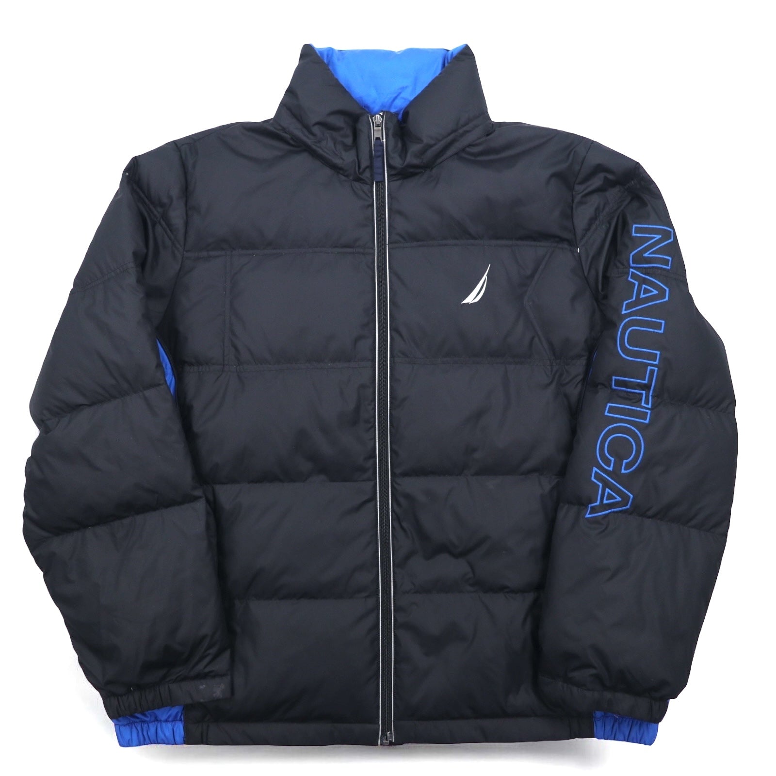 NAUTICA Down Jacket XXL Black Blue Polyester Detachable Hood