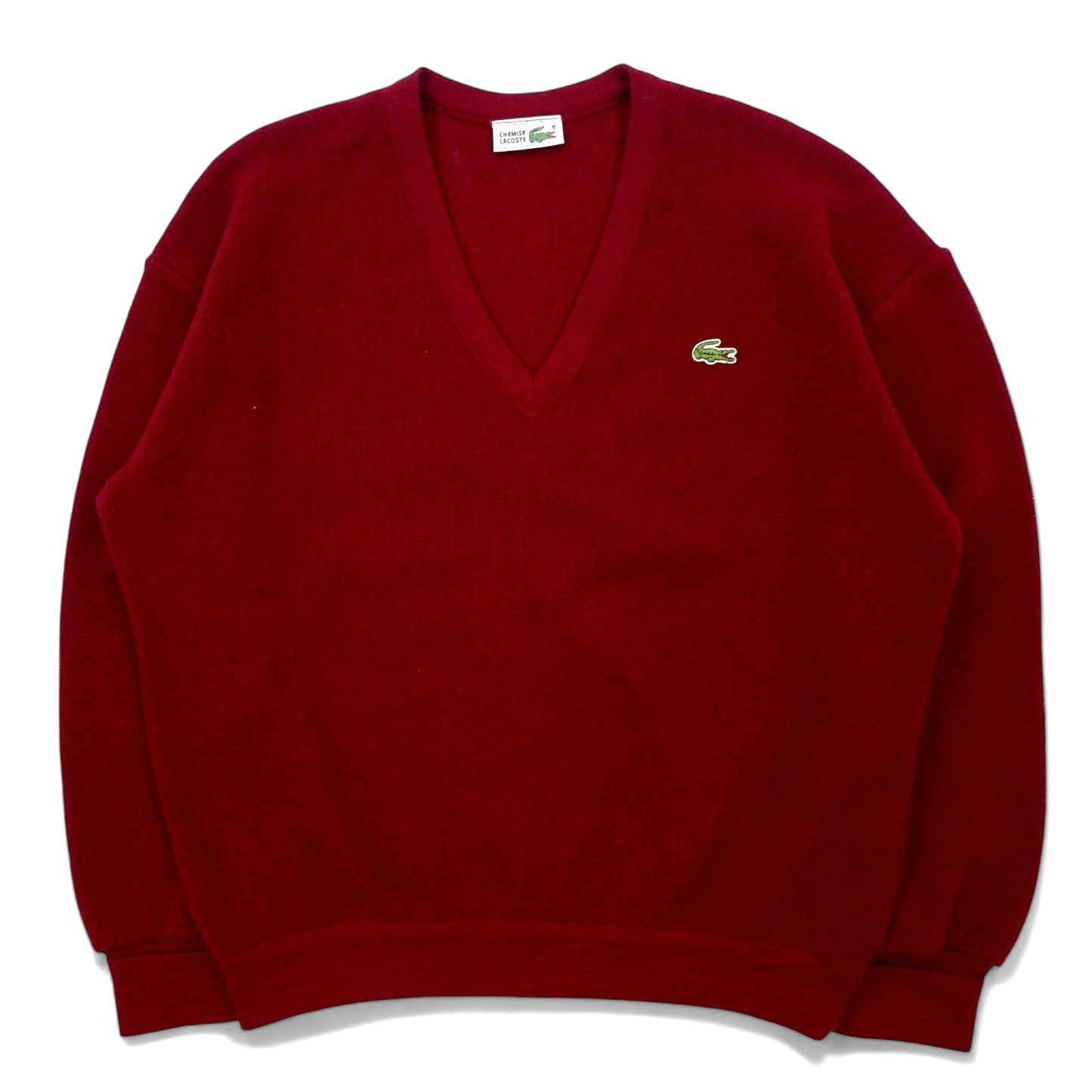 CHEMISE LACOSTE フランス製 80年代 フレンチラコステ Vネック ニット セーター L レッド ウール アクリル ワンポイントロゴ