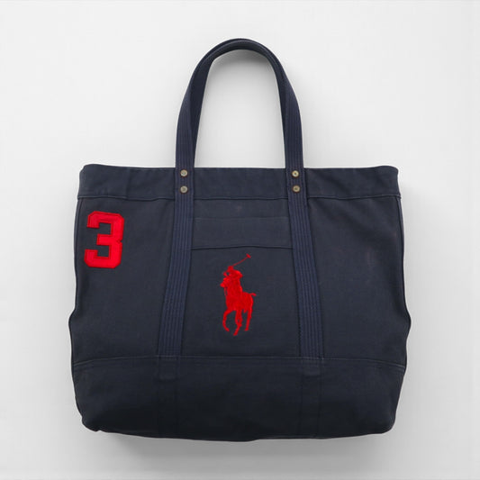 Polo Ralph Lauren ヴィンテージ加工 ビッグポニー トートバッグ ネイビー キャンバス