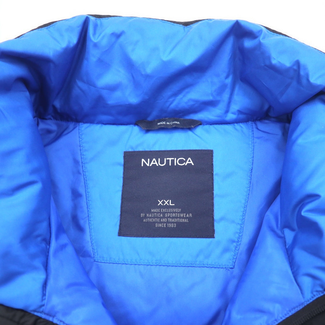 NAUTICA Down Jacket XXL Black Blue Polyester Detachable Hood