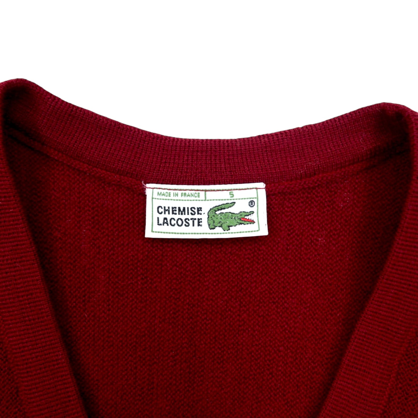 CHEMISE LACOSTE フランス製 80年代 フレンチラコステ Vネック ニット セーター L レッド ウール アクリル ワンポイントロゴ