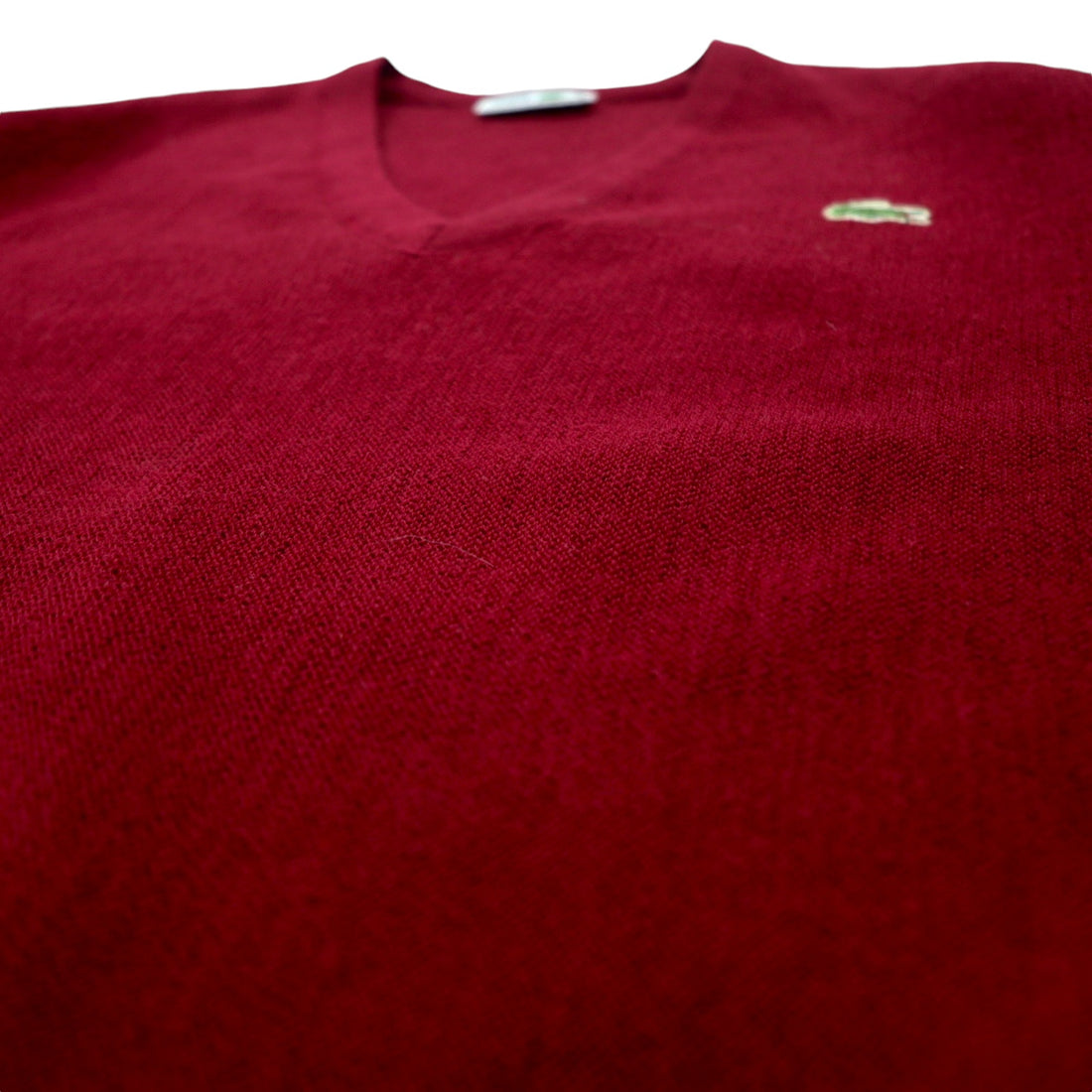 CHEMISE LACOSTE フランス製 80年代 フレンチラコステ Vネック ニット セーター L レッド ウール アクリル ワンポイントロゴ