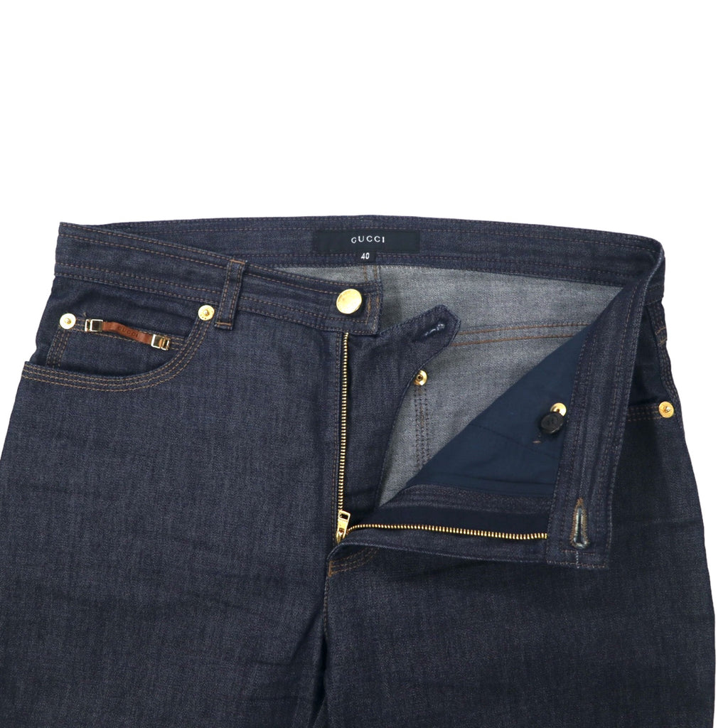 GUCCI Stretch Denim Pants Size 40 Blue Dark Navy Zipper Fly Made in Italy