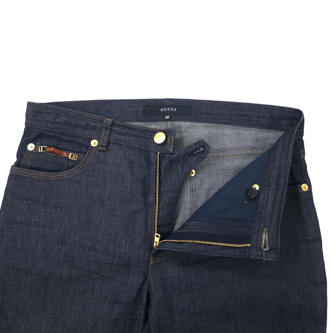 GUCCI Stretch Denim Pants Size 40 Blue Dark Navy Zipper Fly Made in Italy